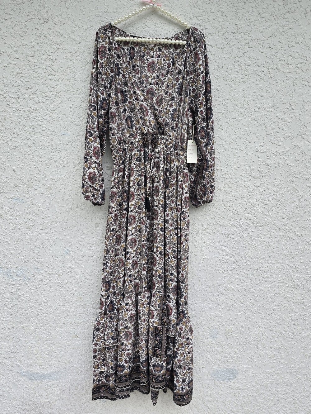 Boemo (Anthropologie) Floral Paisley Boho Maxi Dress with Tassel Tie  Size Xl